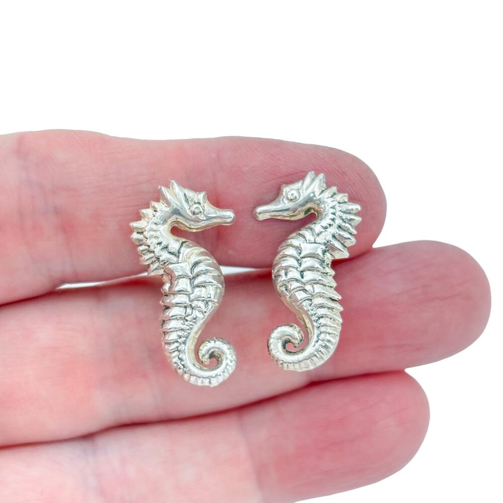 Vintage Sterling Silver 925 Seahorse Screwback Earrings